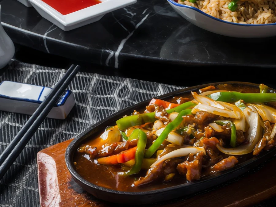 Beef with Mushrooms in Schezwan Spicy Sauce